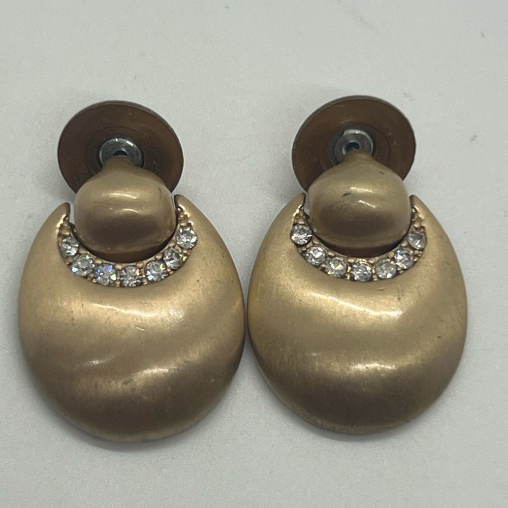 Vintage‎ Monet Gold Tone and Rhinestone Pierced Dangle Earrings